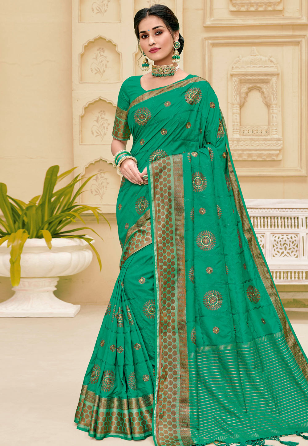 Turquoise Silk Embroidered Festival Wear Saree 198263