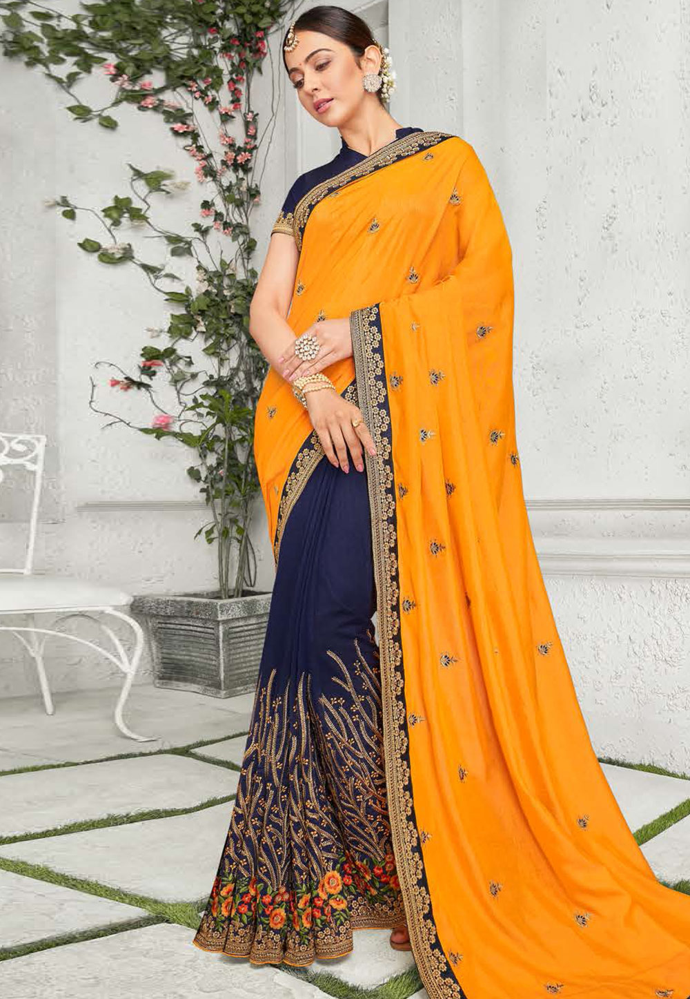 Rakul Preet Singh Yellow Art Silk Half and Half Saree 214686
