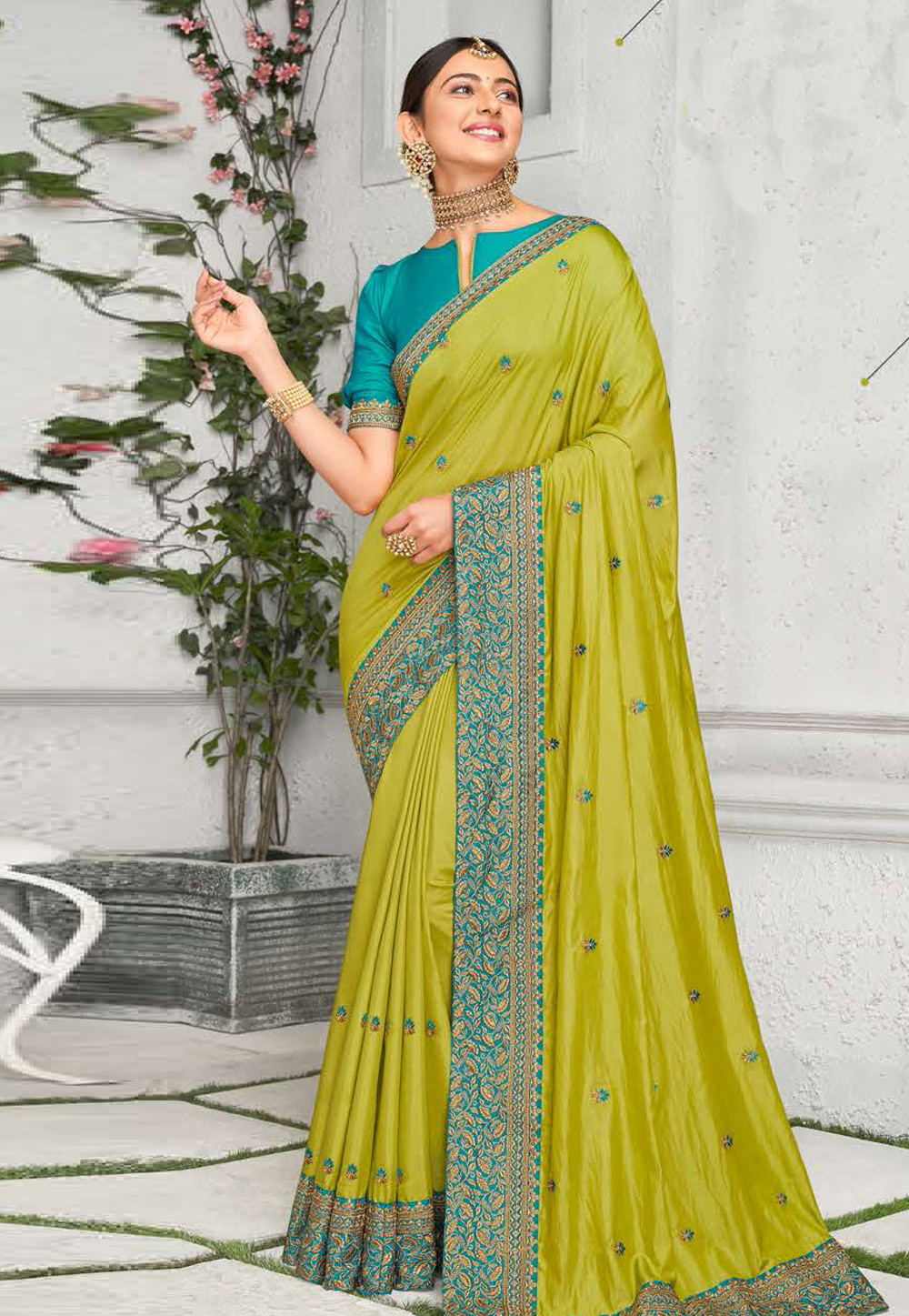 Rakul Preet Singh Green Art Silk Party Wear Saree 214689