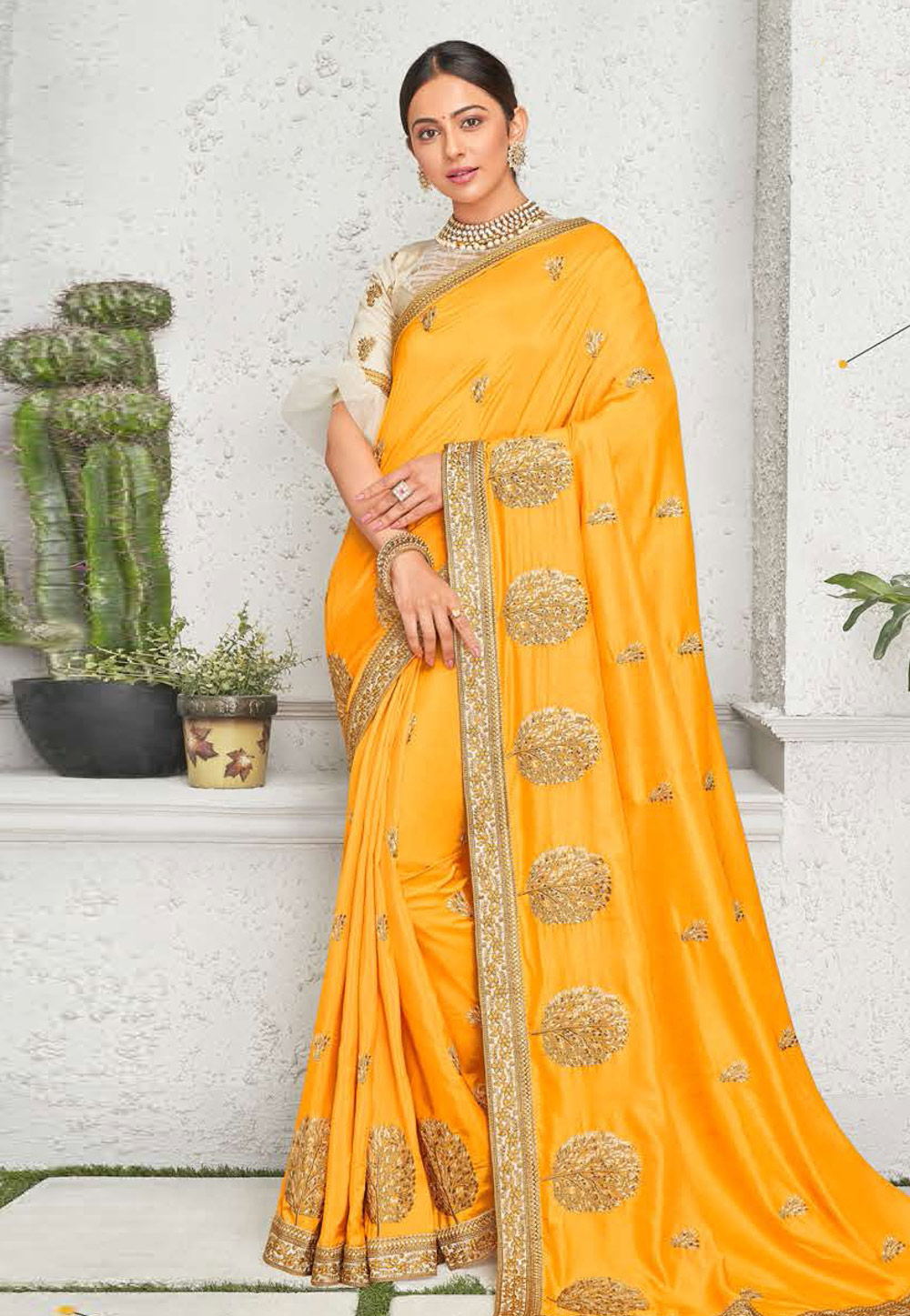 Rakul Preet Singh Yellow Art Silk Bollywood Saree  214691