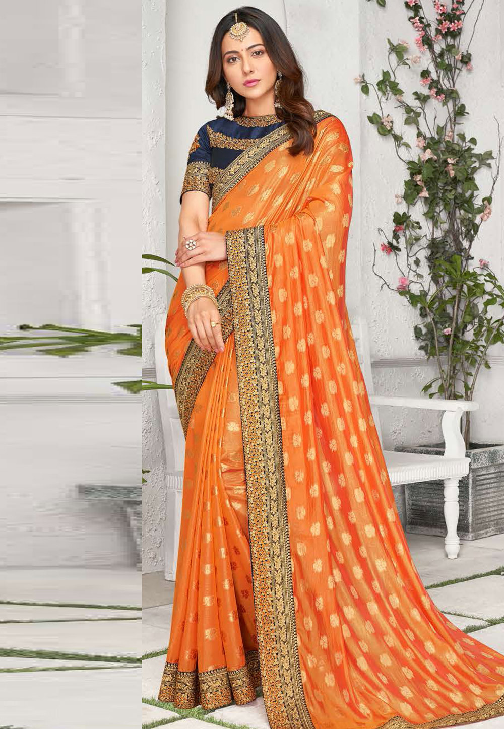 Rakul Preet Singh Orange Jacquard Saree 214696