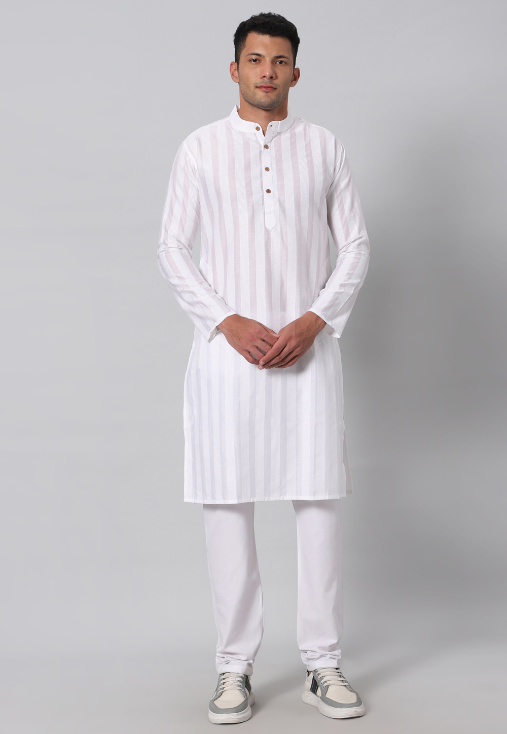 White Cotton Kurta Pajama 271503