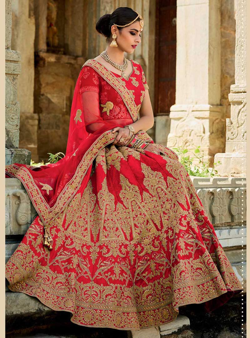 Red Silk Bridal Lehenga Choli 79055