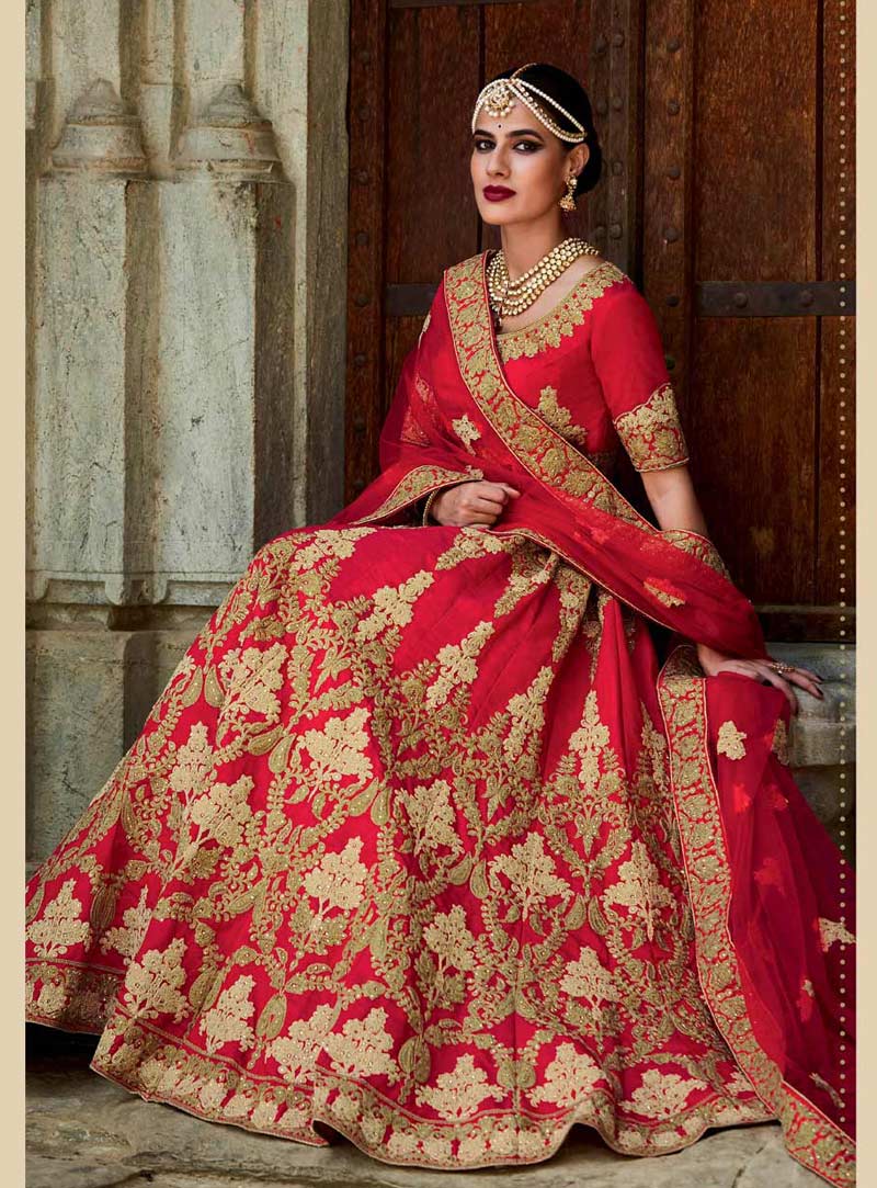 Red Silk Bridal Lehenga Choli 79065