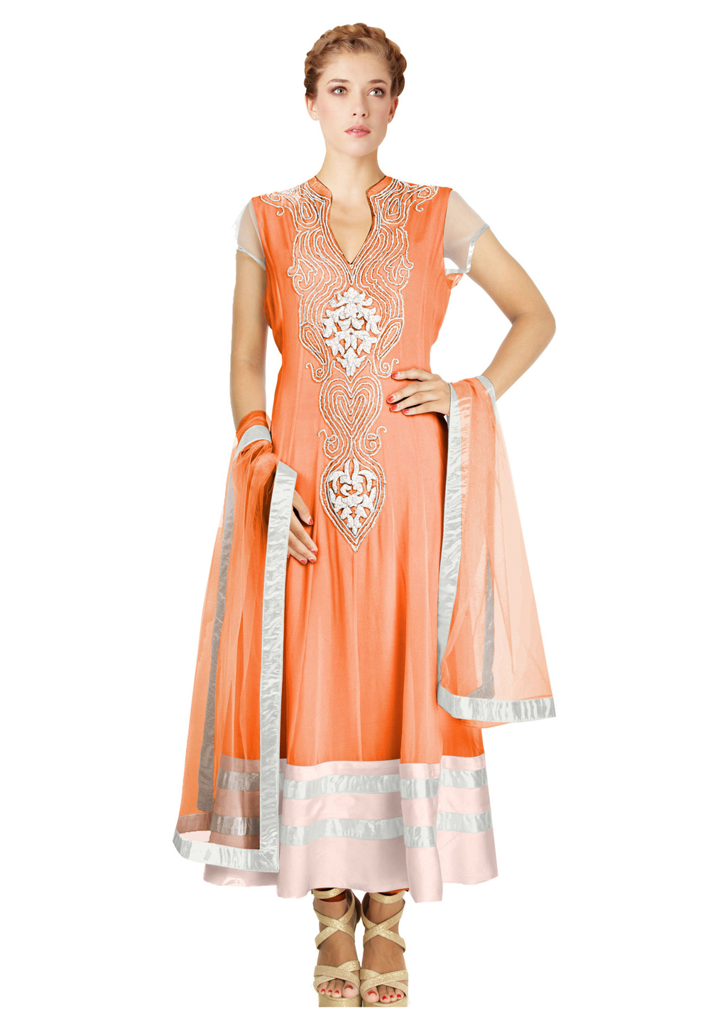 Peach Georgette Readymade Ankle Length Anarkali Suit 205563
