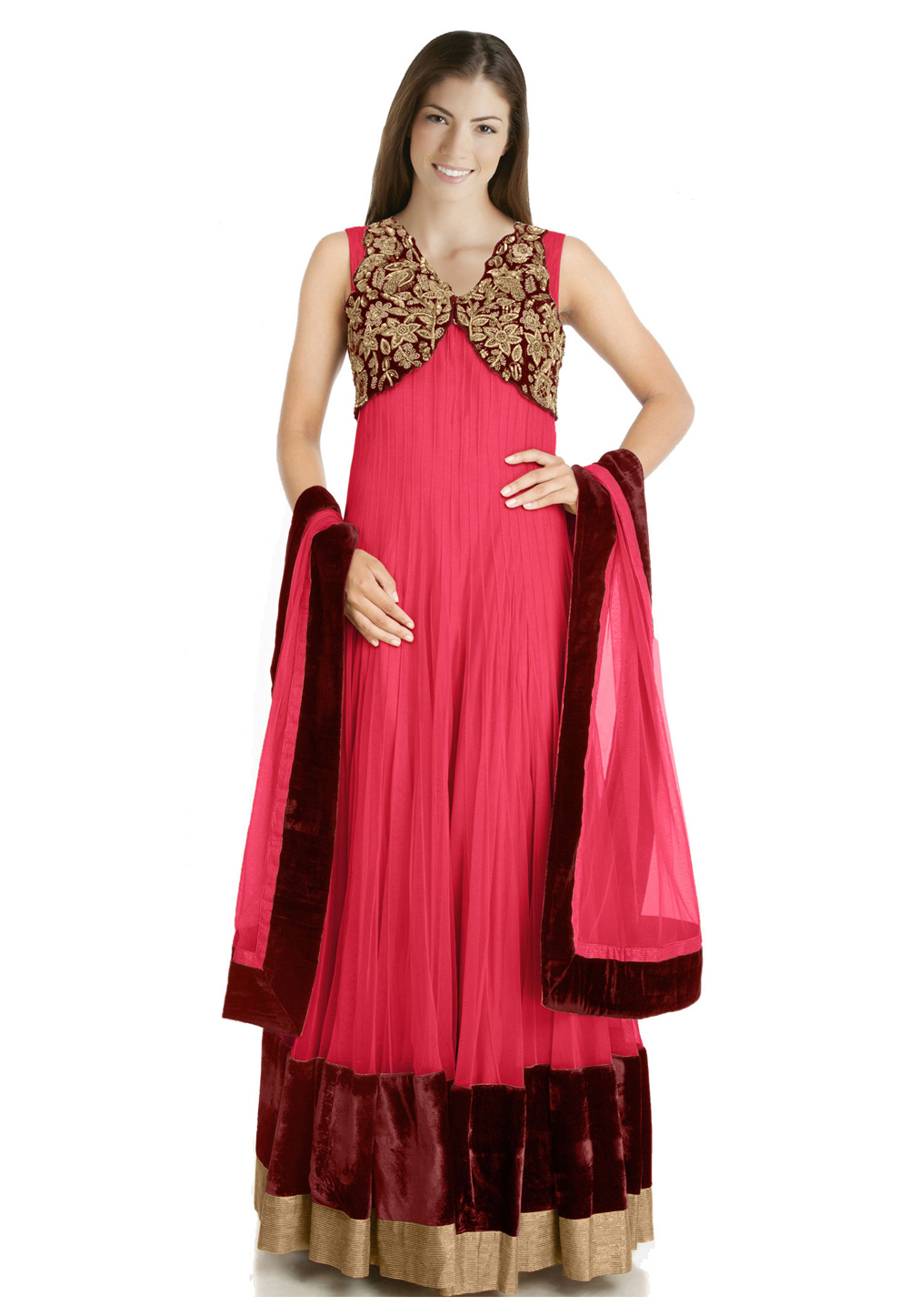 Pink Georgette Readymade Long Anarkali Suit 205564