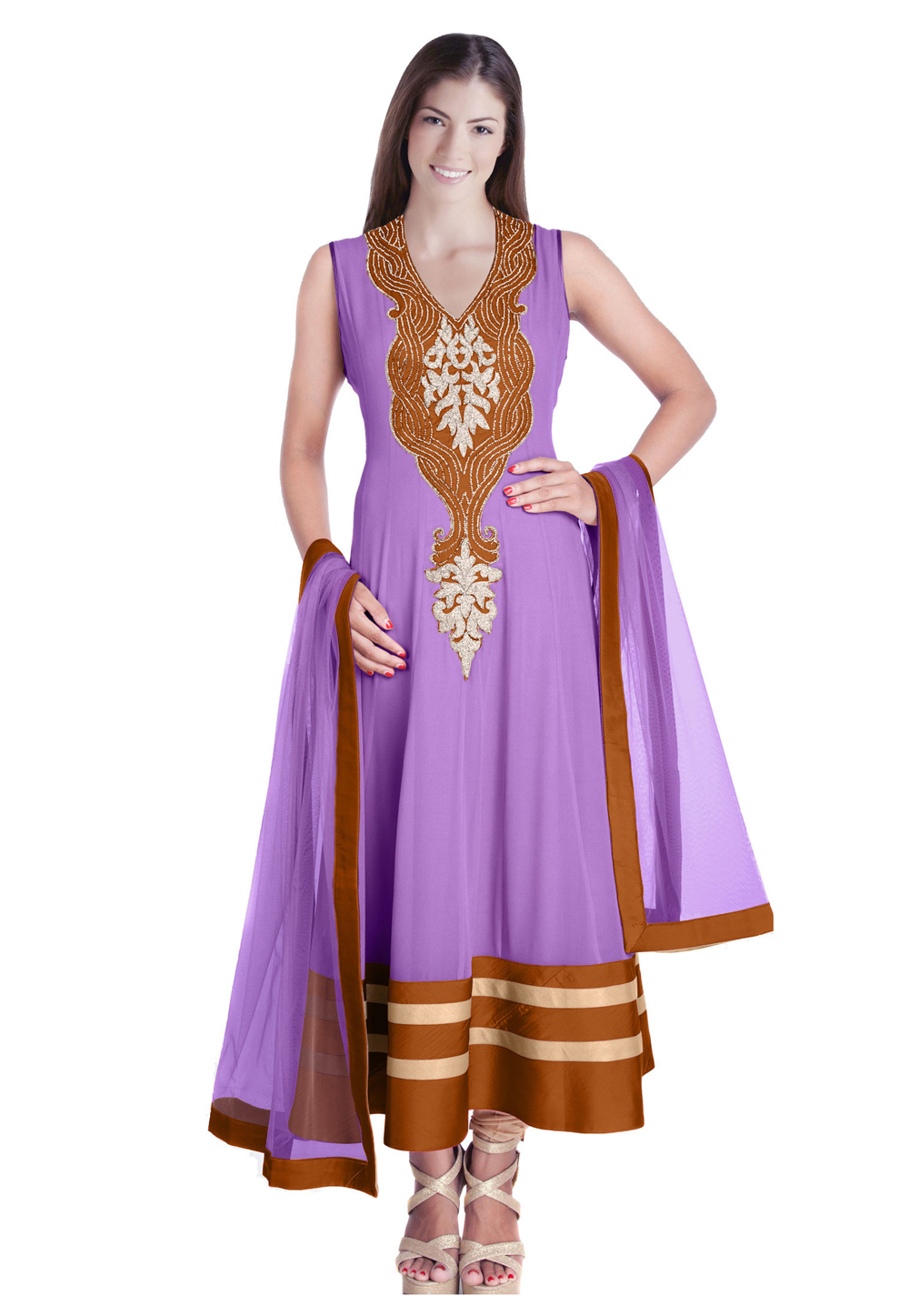 Light Purple Georgette Readymade Abaya Style Anarkali Suit 205566