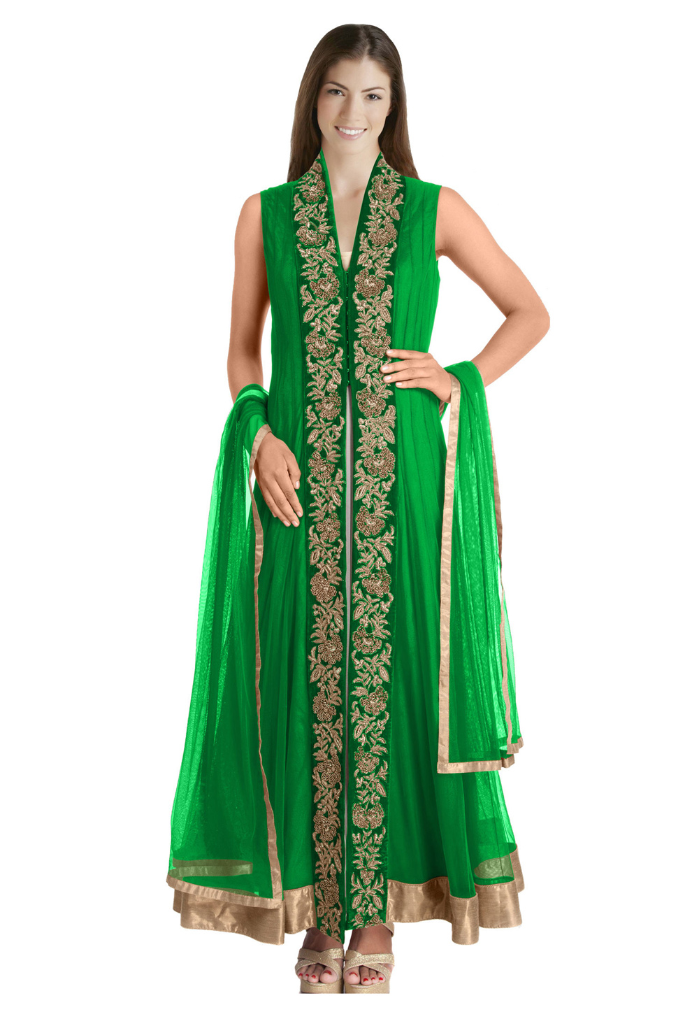 Green Georgette Readymade Ankle Length Anarkali Suit 205567