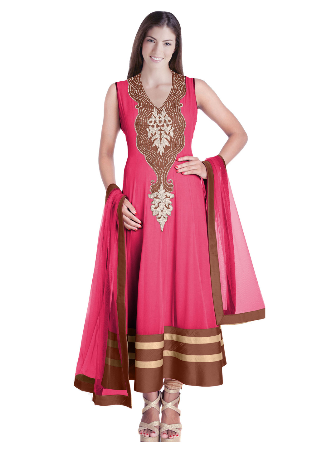 Pink Georgette Readymade Abaya Style Anarkali Suit 205568