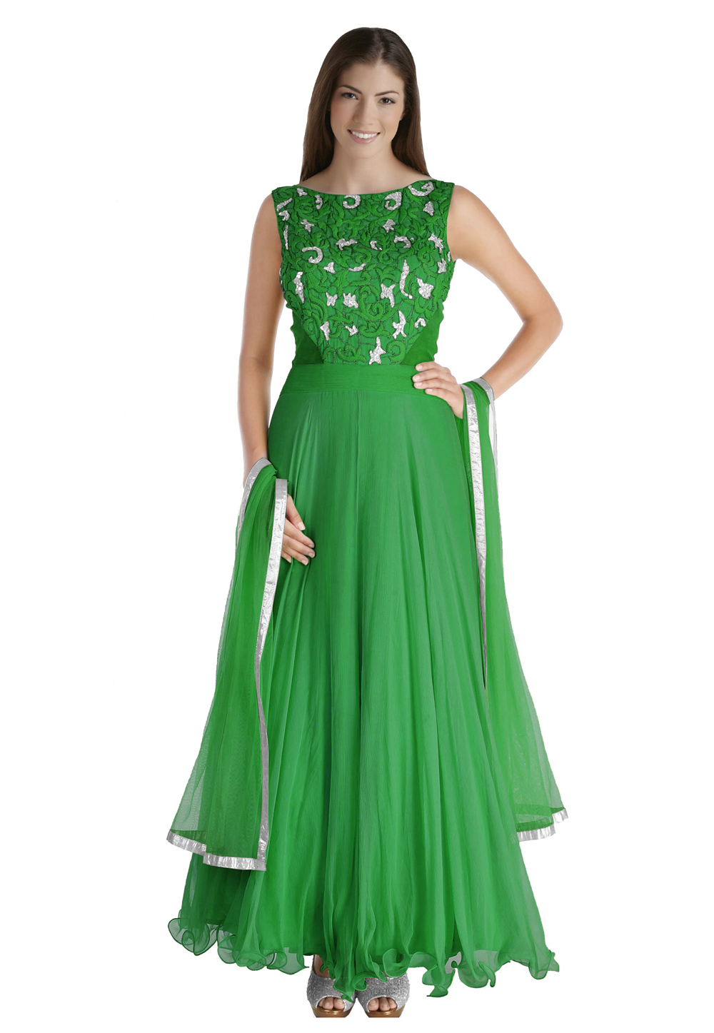 Green Chiffon Readymade Ankle Length Anarkali Suit 205572