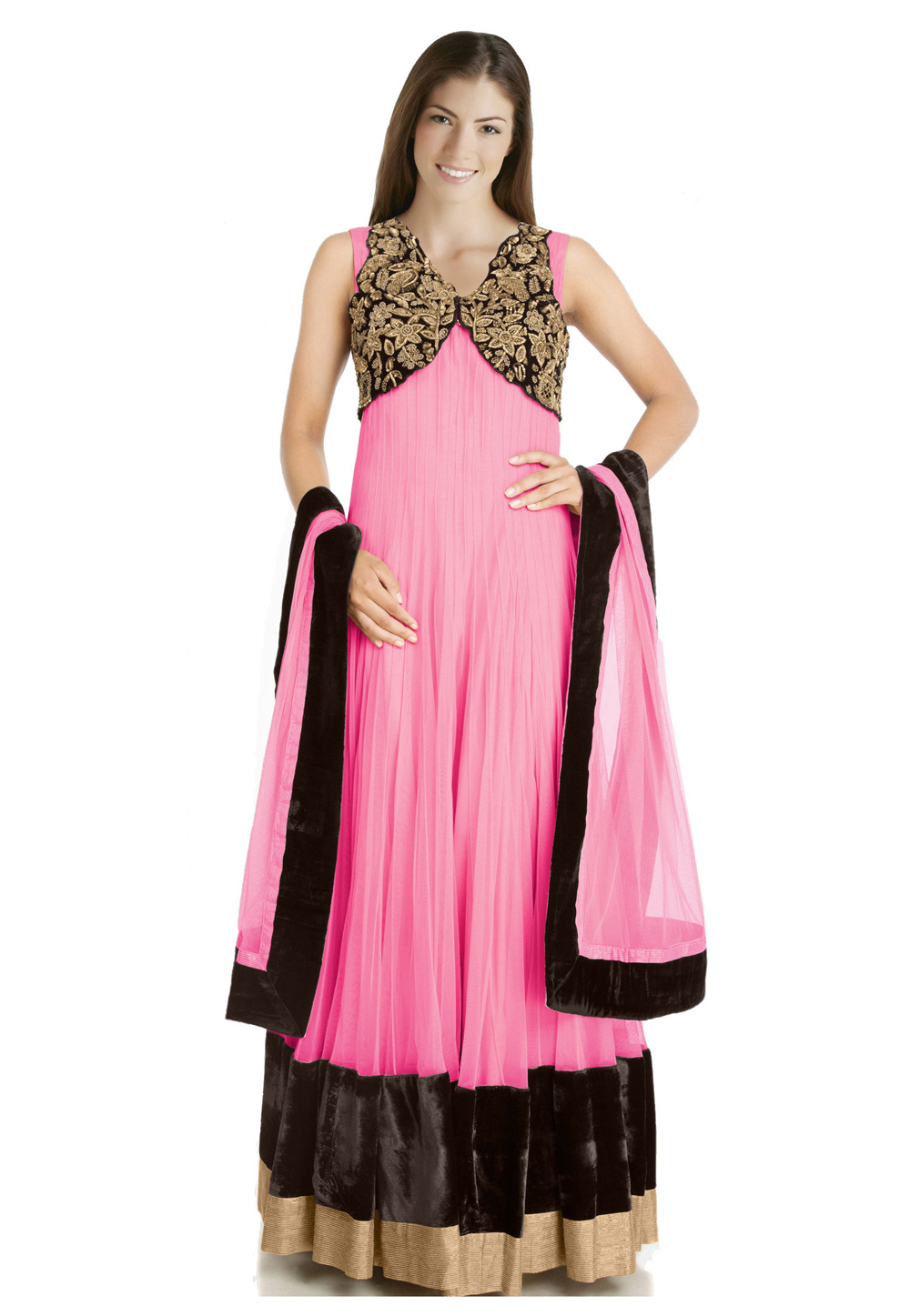 Pink Chiffon Readymade Long Anarkali Suit 205573