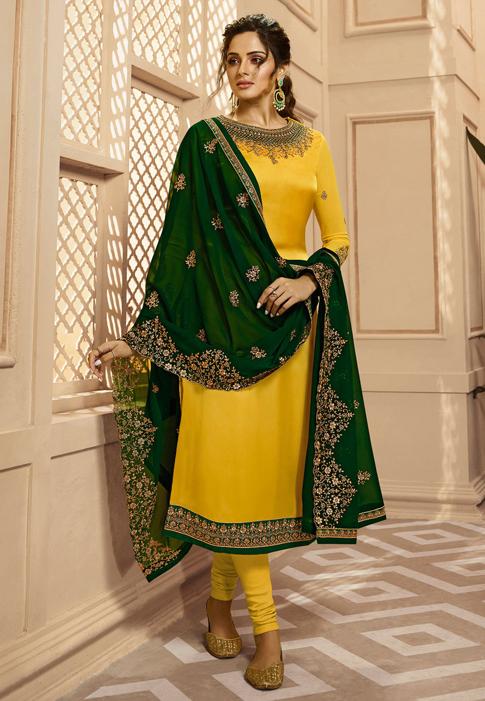 Yellow Georgette Churidar Salwar Kameez 189644