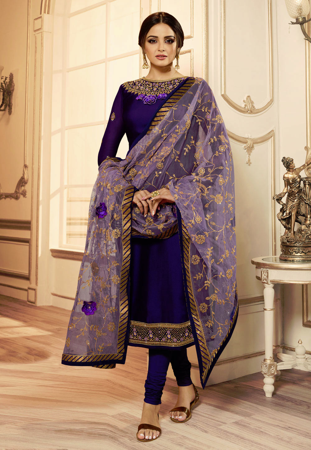 Purple Art Silk Churidar Suit 190301