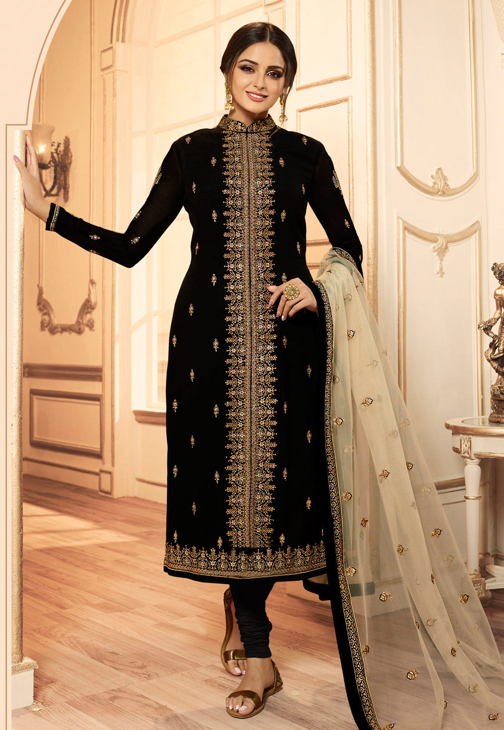 Black Georgette Churidar Suit 190314