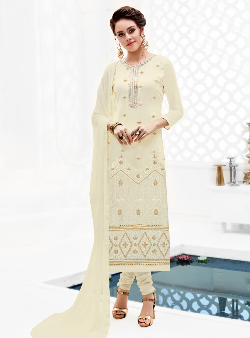Off White Georgette Kameez With Churidar 107779