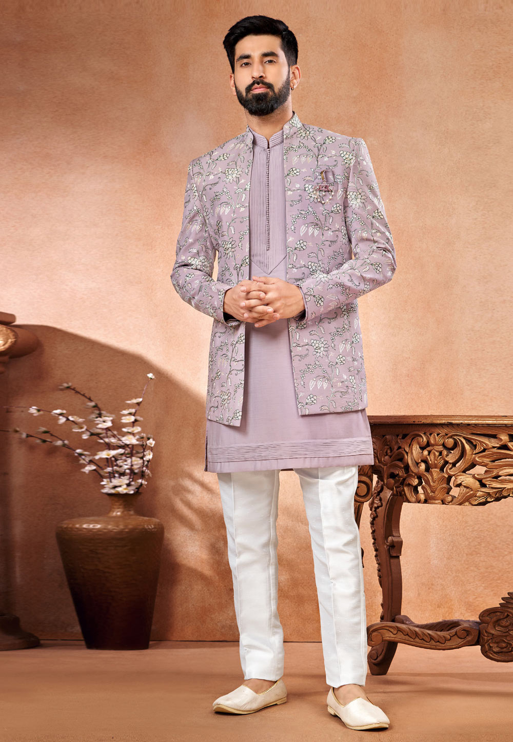 Lavender Art Silk Indo Western Suit 280266
