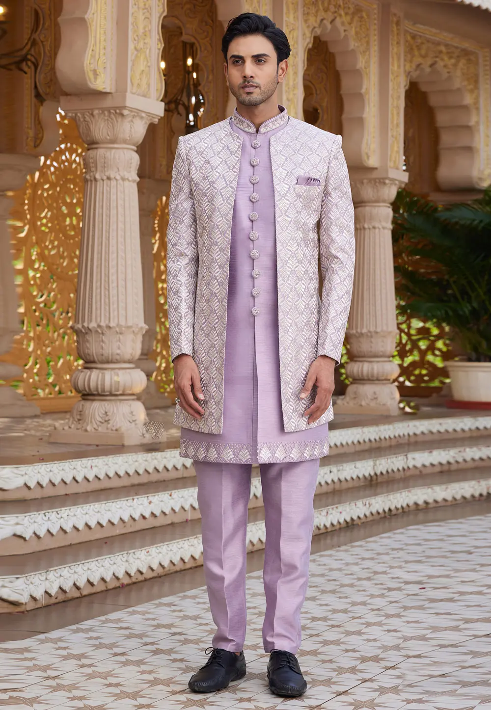 Lavender Art Silk Jacket Style Sherwani 304340