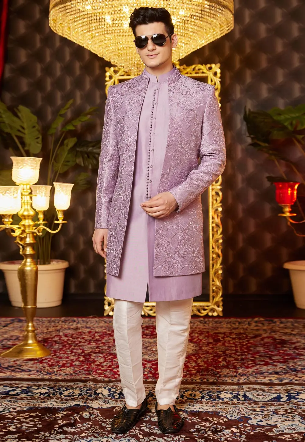 Lavender Art Silk Jacket Style Sherwani 299182