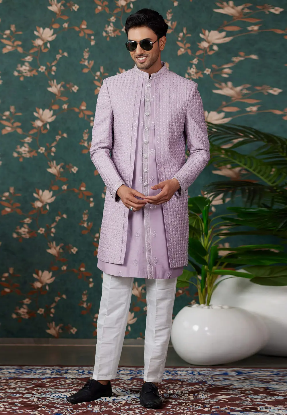 Lavender Art Silk Jacket Style Sherwani 299209