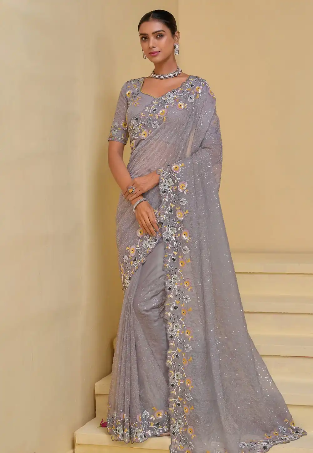 Lavender Banarasi Sequence Saree 294889