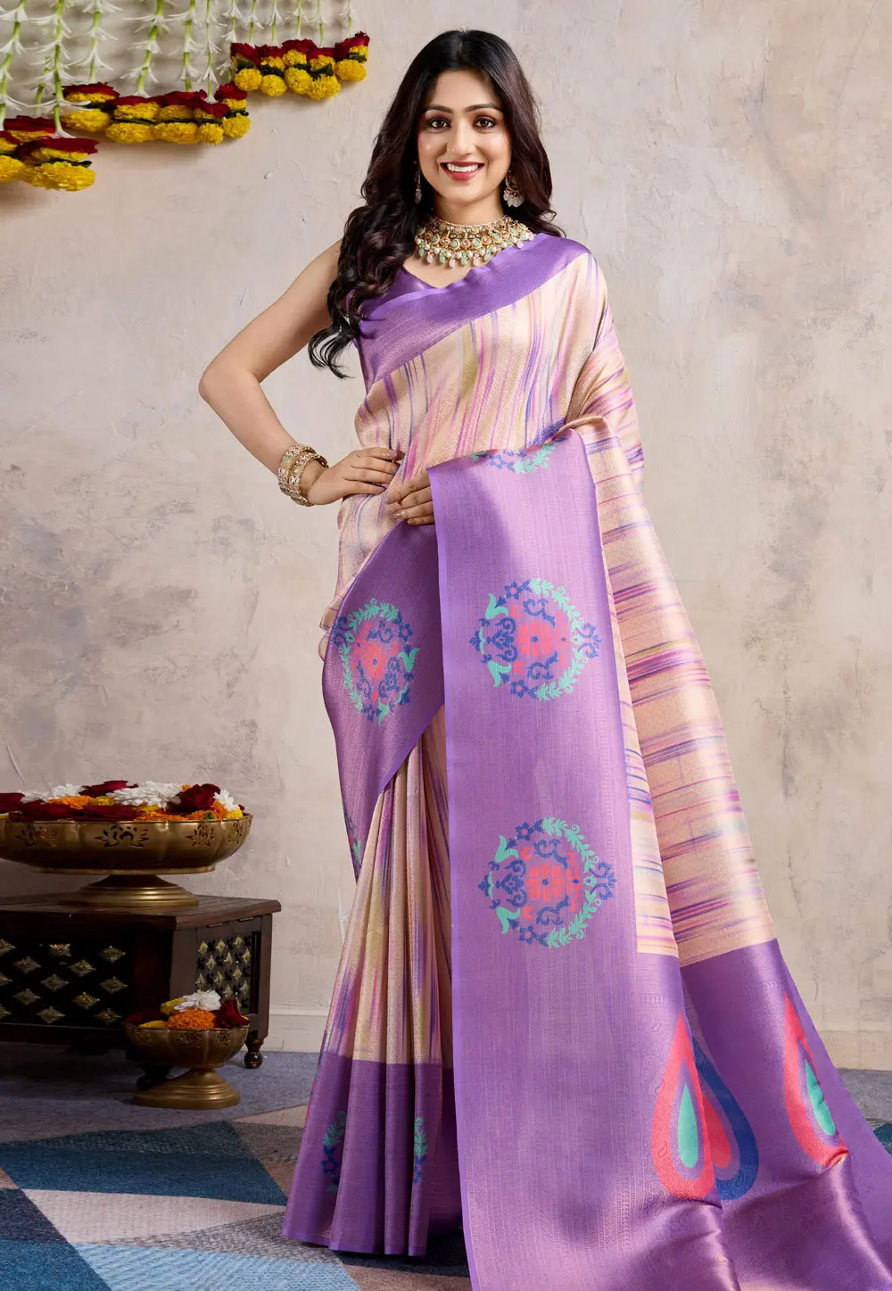 Lavender Banarasi Silk Saree 303591