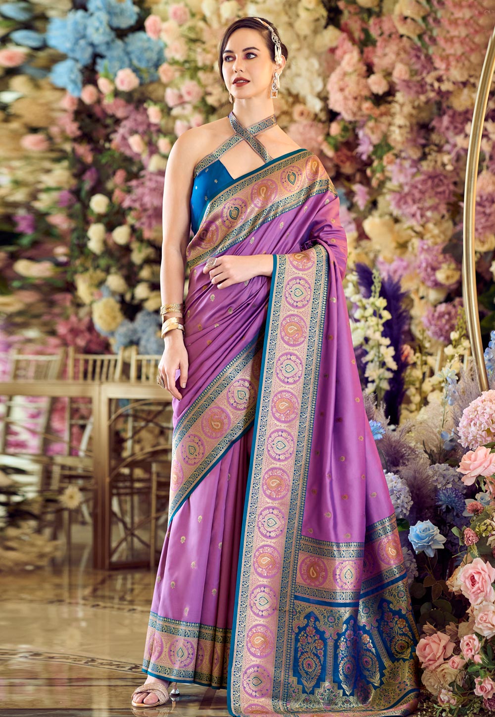 Lavender Banarasi Silk Saree 305003