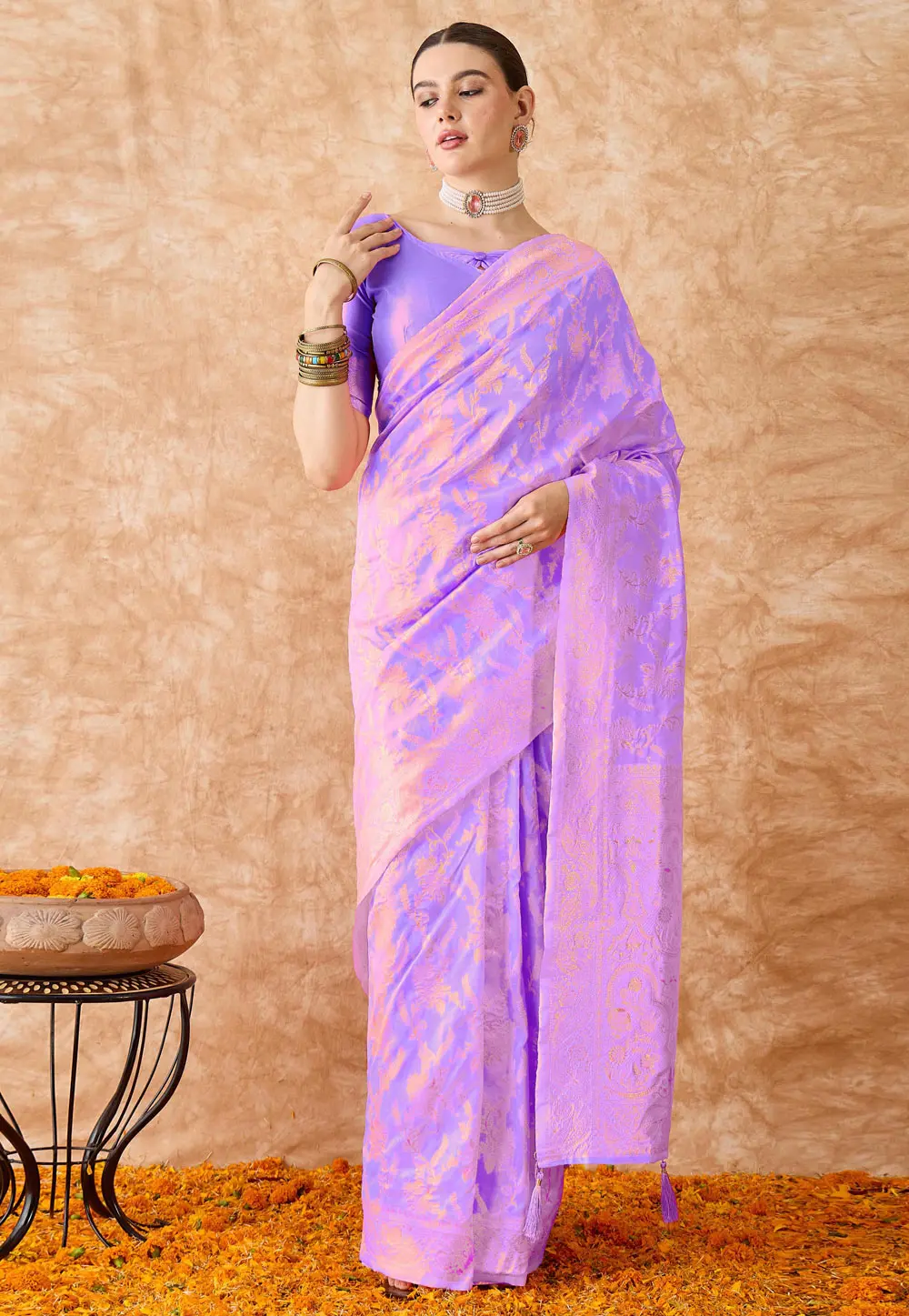 Lavender Banarasi Silk Saree 301508