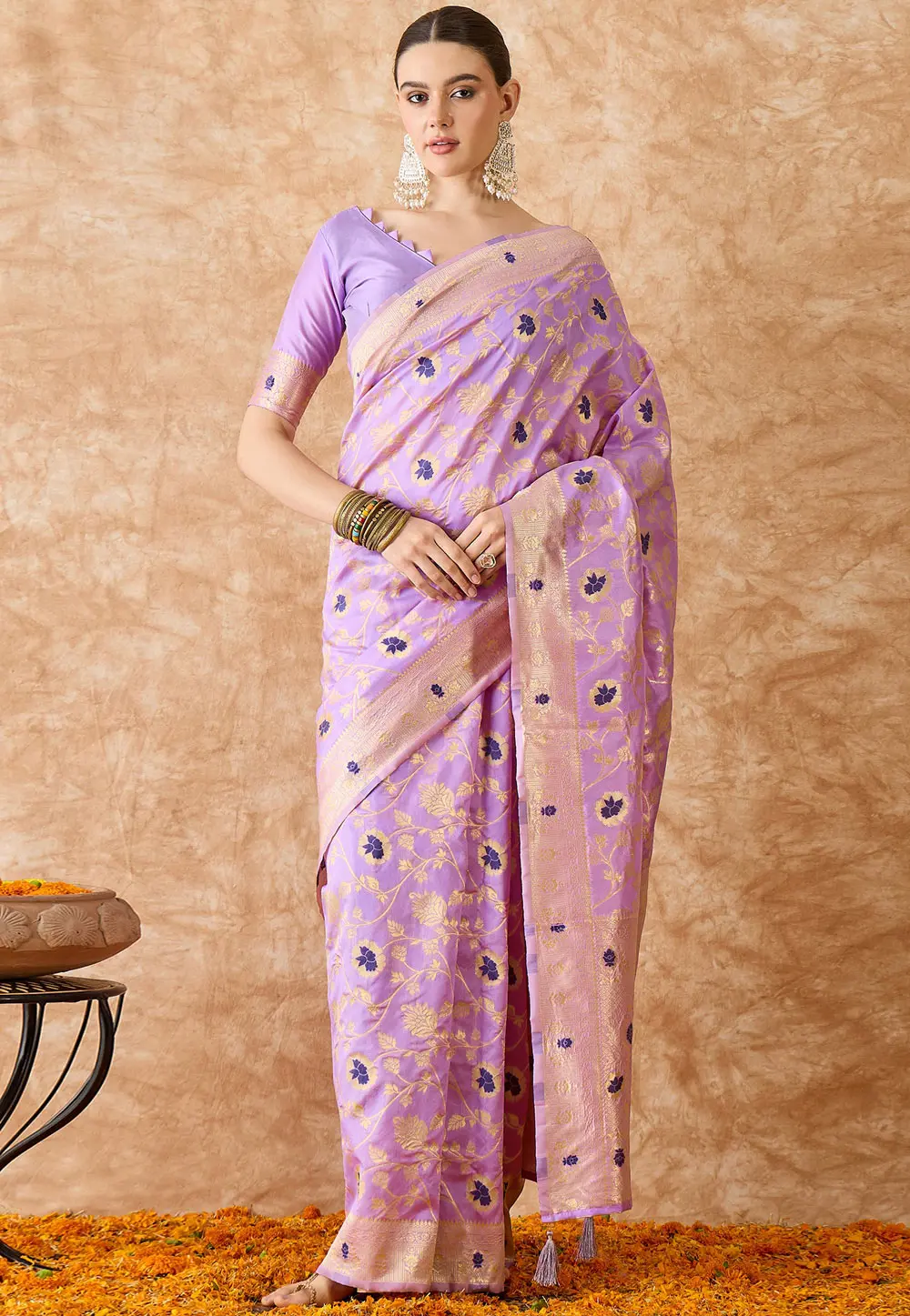 Lavender Banarasi Silk Saree 301494