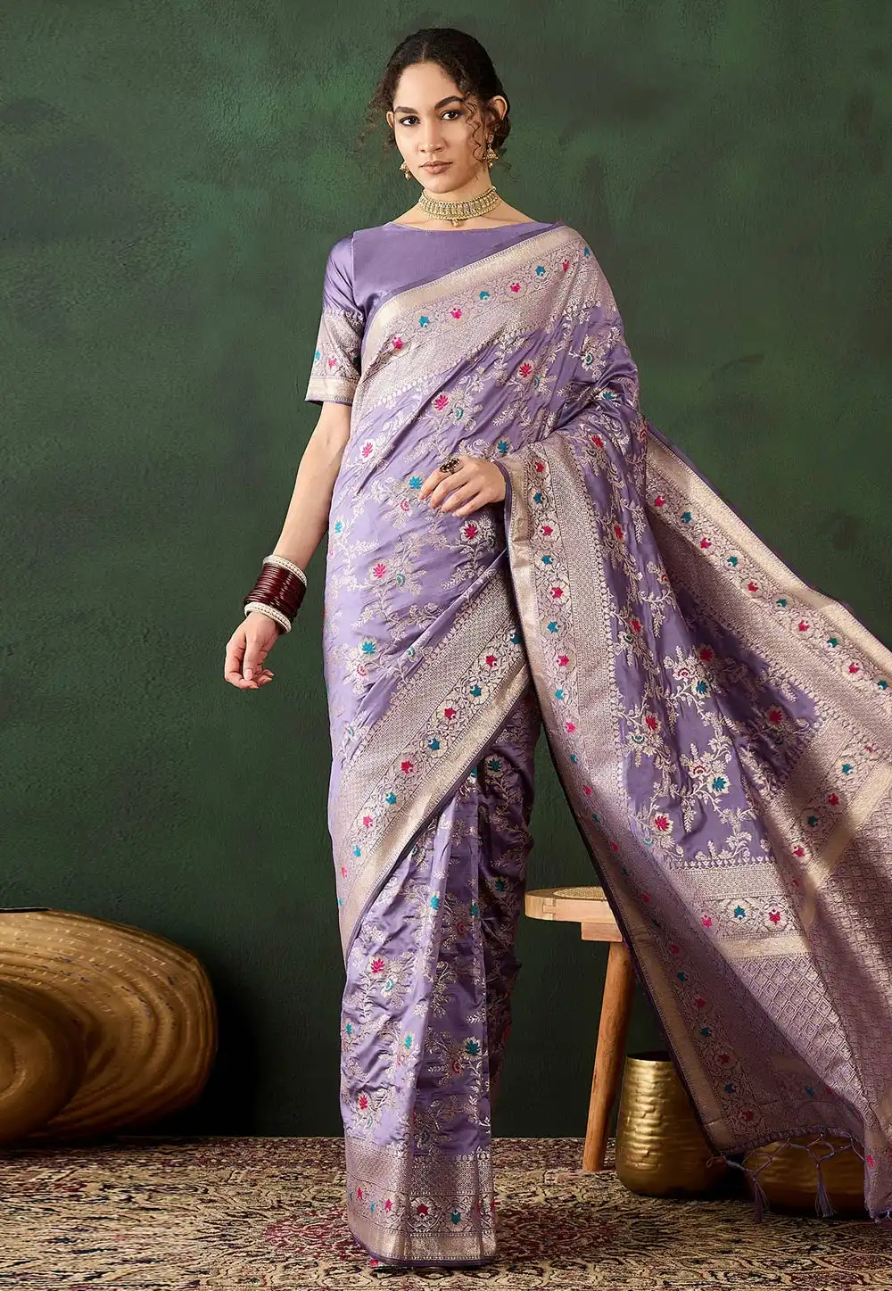 Lavender Banarasi Silk Saree 294365