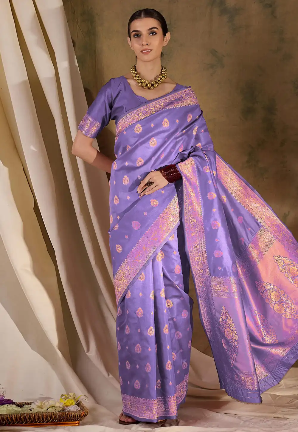 Lavender Banarasi Silk Saree 289648