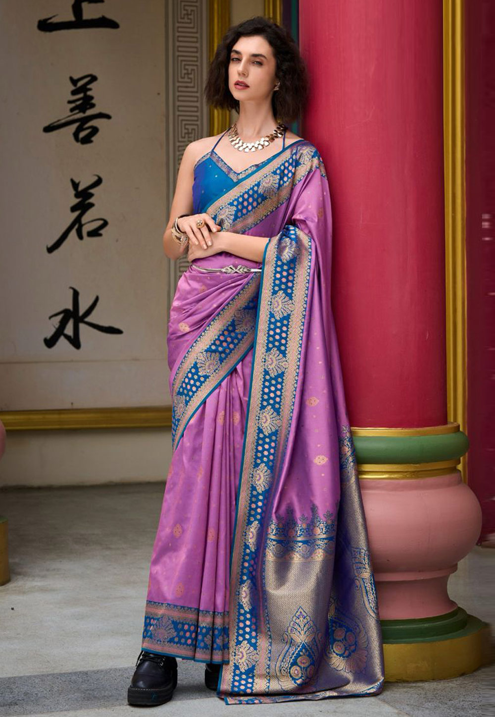 Lavender Banarasi Silk Saree With Blouse 309825