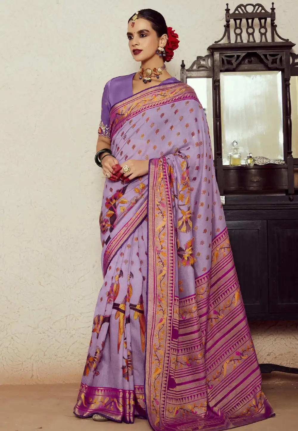 Lavender Brasso Saree With Blouse 290669