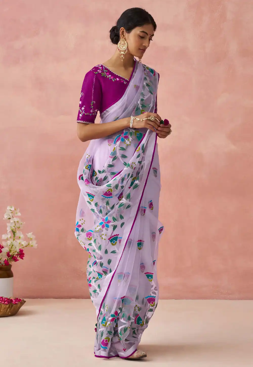 Lavender Brasso Saree With Blouse 292005