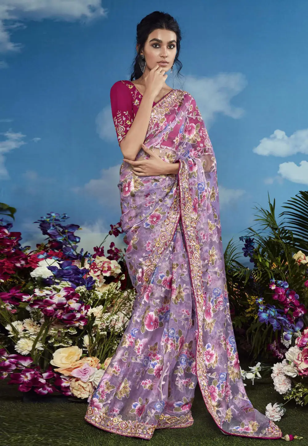 Lavender Brasso Saree With Blouse 296136