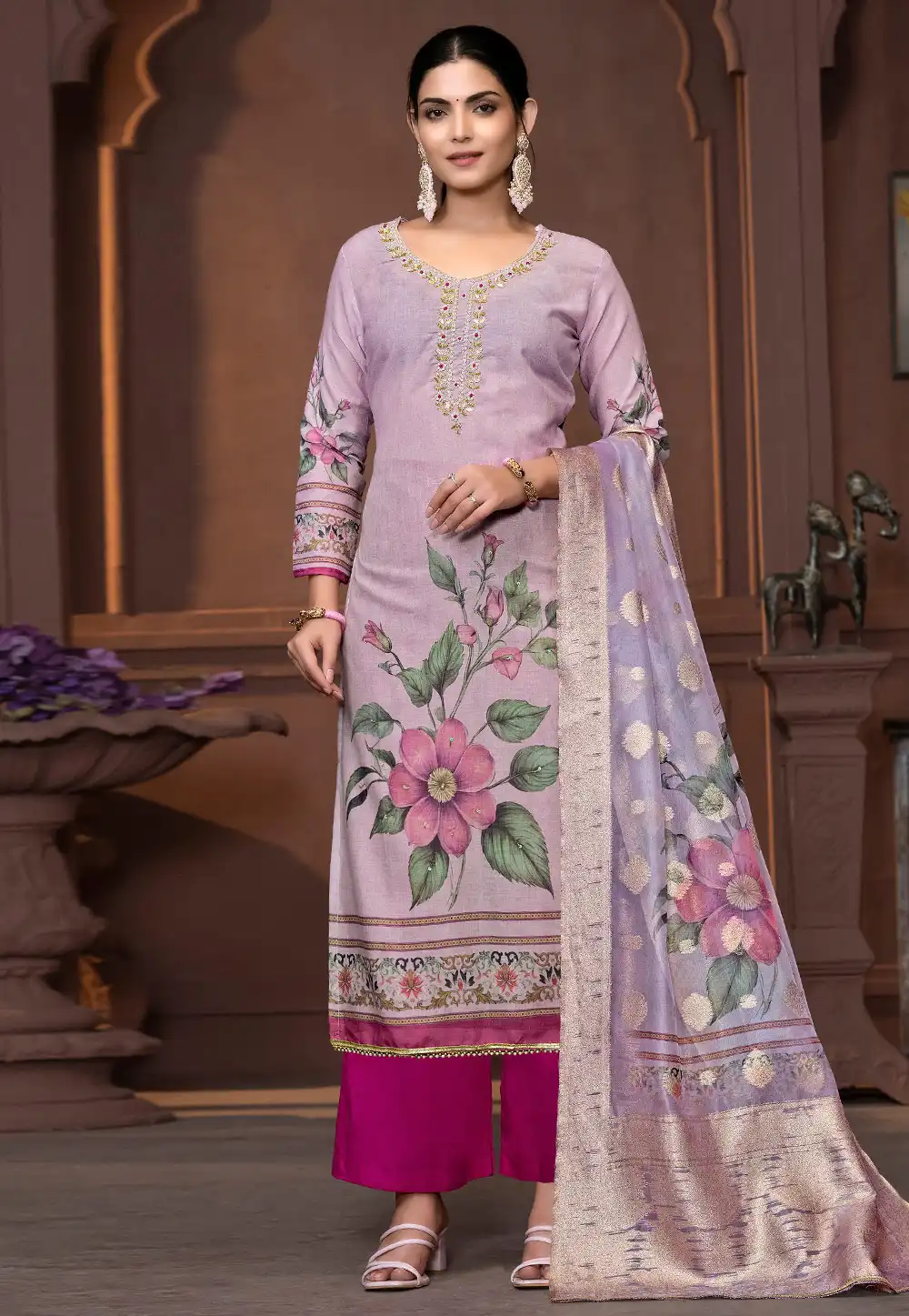 Lavender Cambric Cotton Pakistani Suit 294175