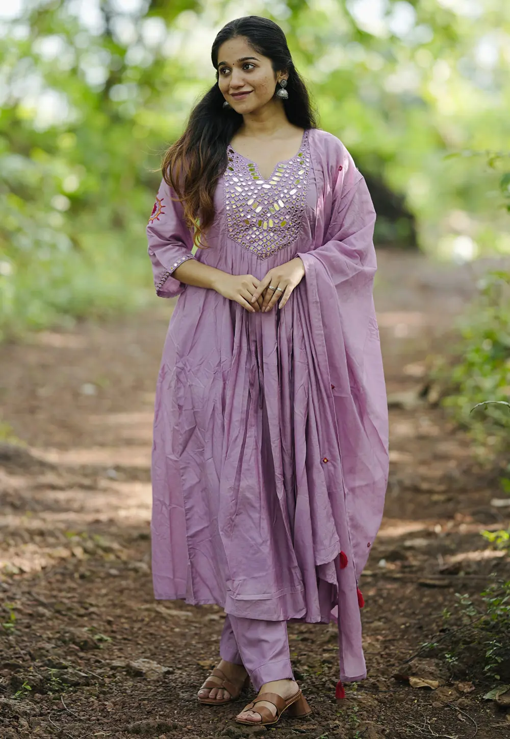 Lavender Chanderi Silk Readymade Pant Style Suit 303185