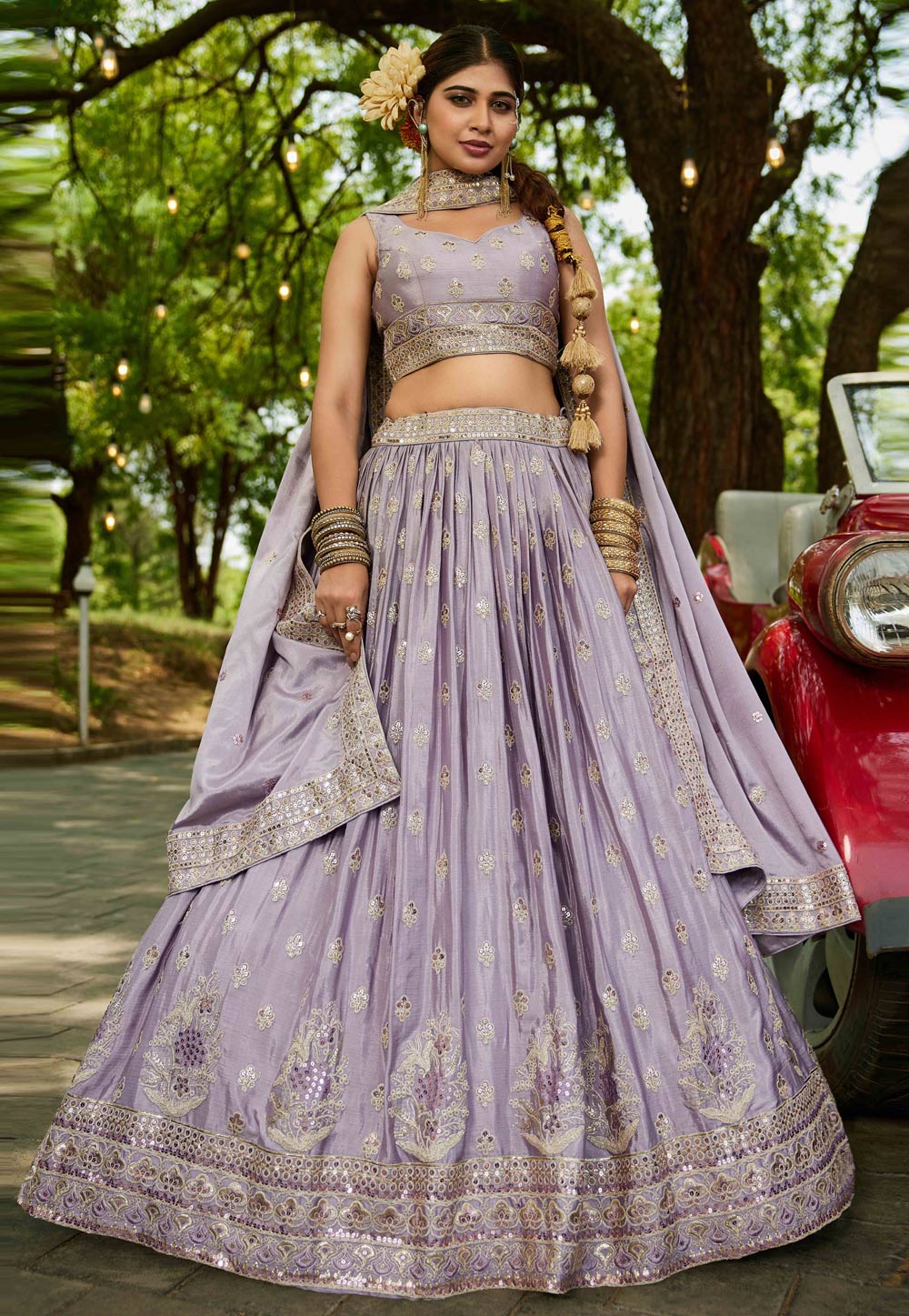 Lavender Chiffon Circular Lehenga Choli 311155