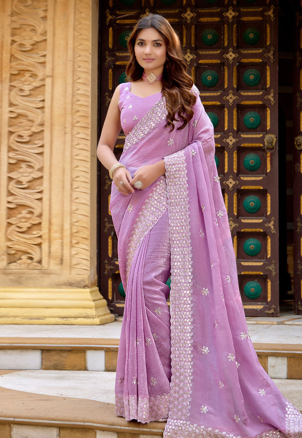 Lavender Chiffon Saree With Blouse 305634