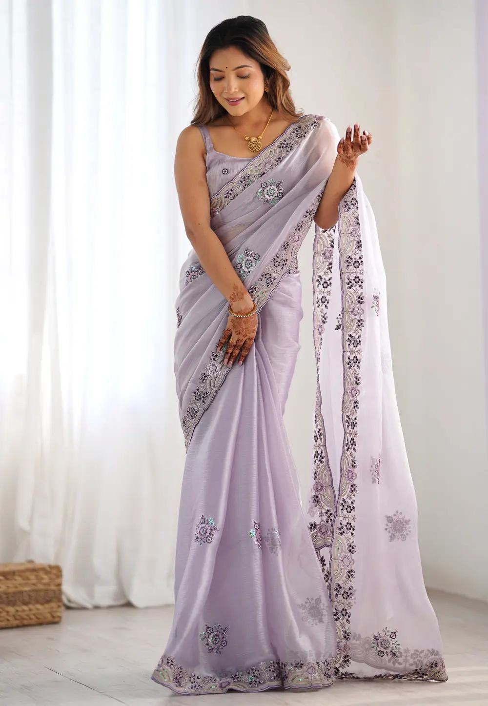 Lavender Chiffon Saree With Blouse 298839