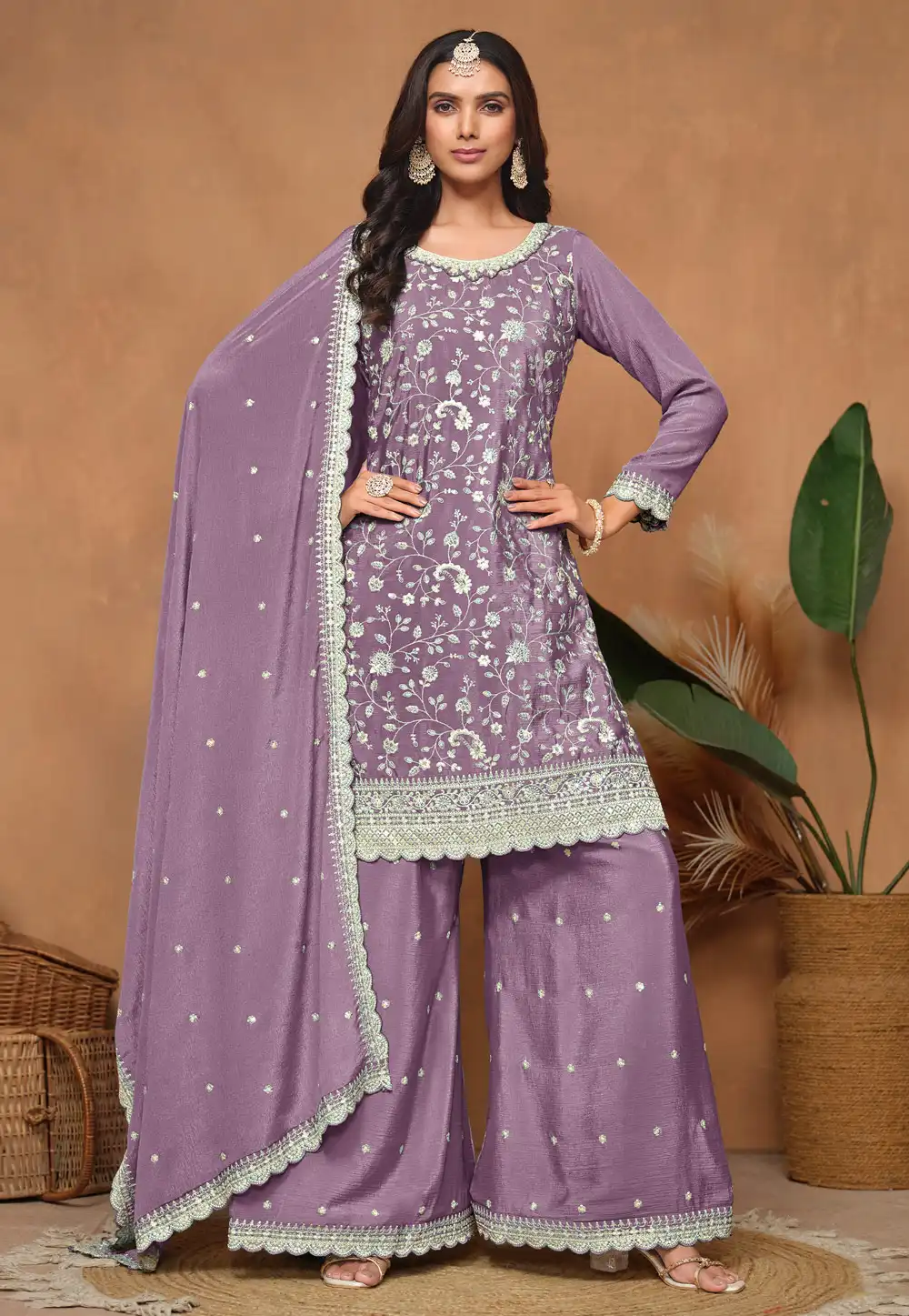 Lavender Chinon Embroidered Pakistani Suit 292164