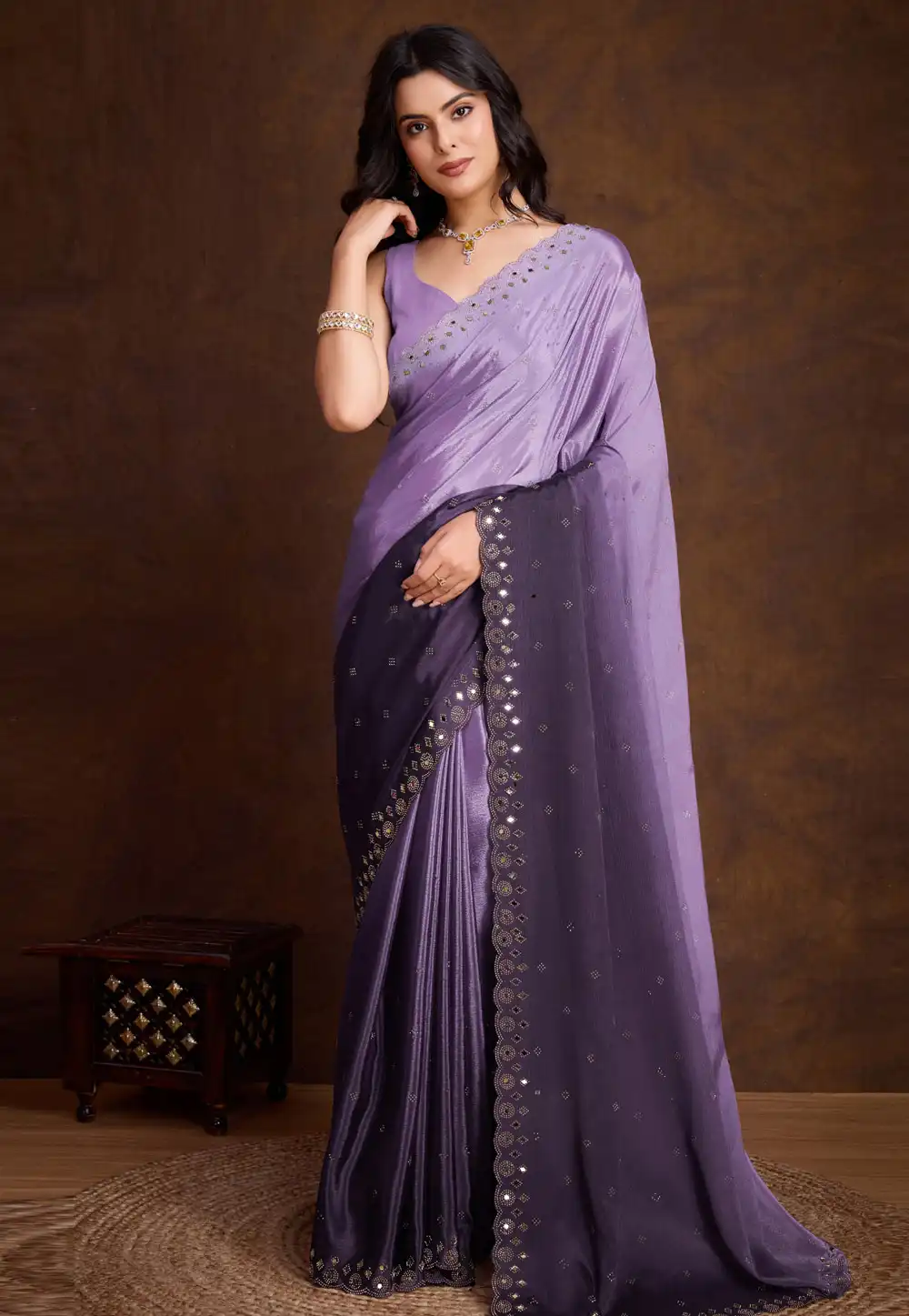 Lavender Chinon Half N Half Saree 294134