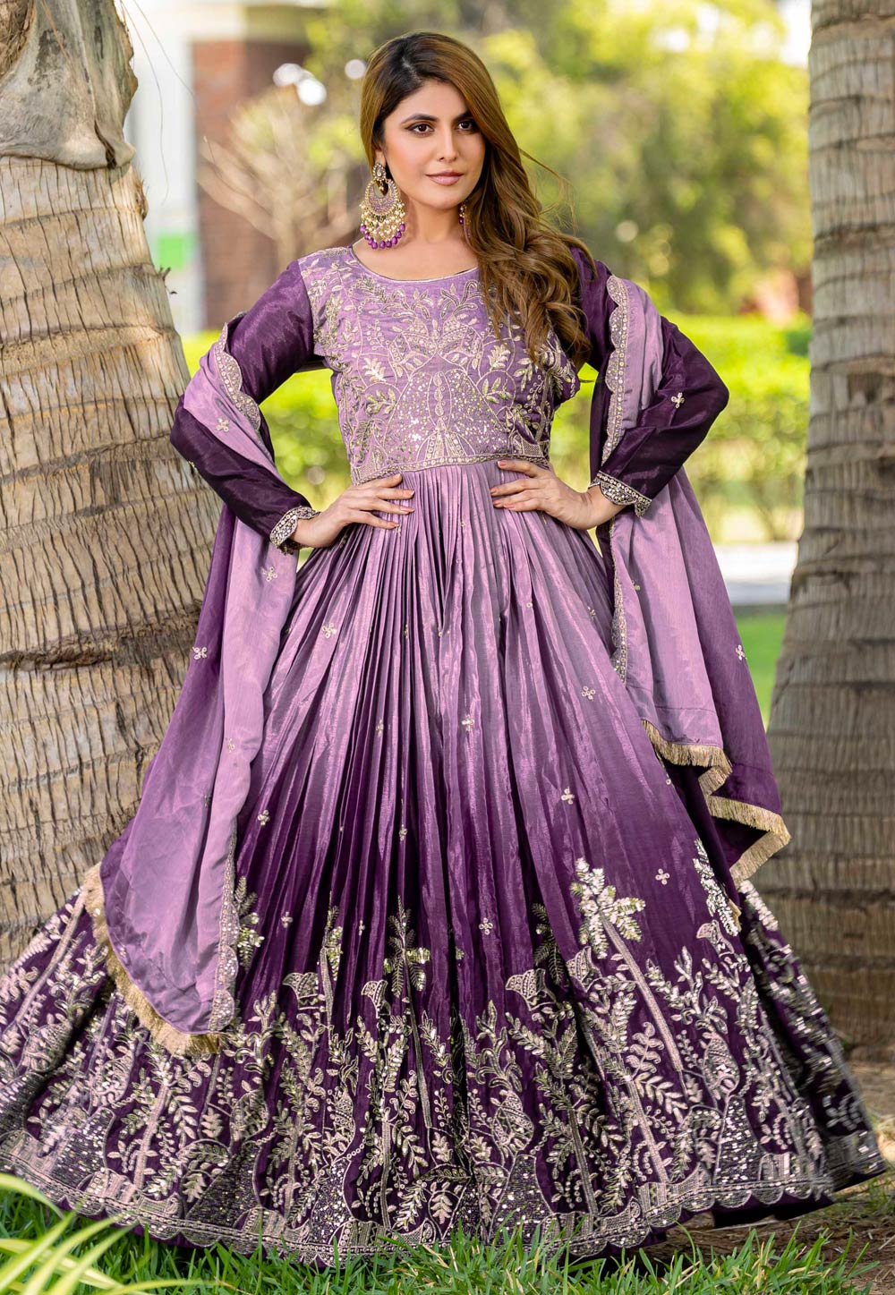 Lavender Chinon Readymade Anarkali Suit 309056