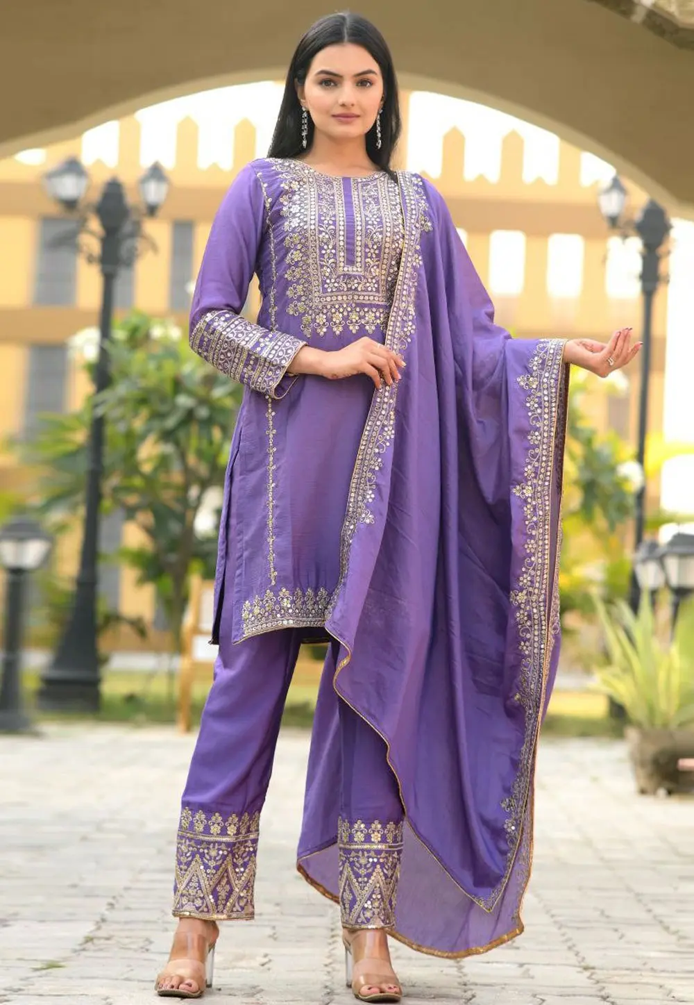 Lavender Chinon Readymade Pakistani Suit 301667