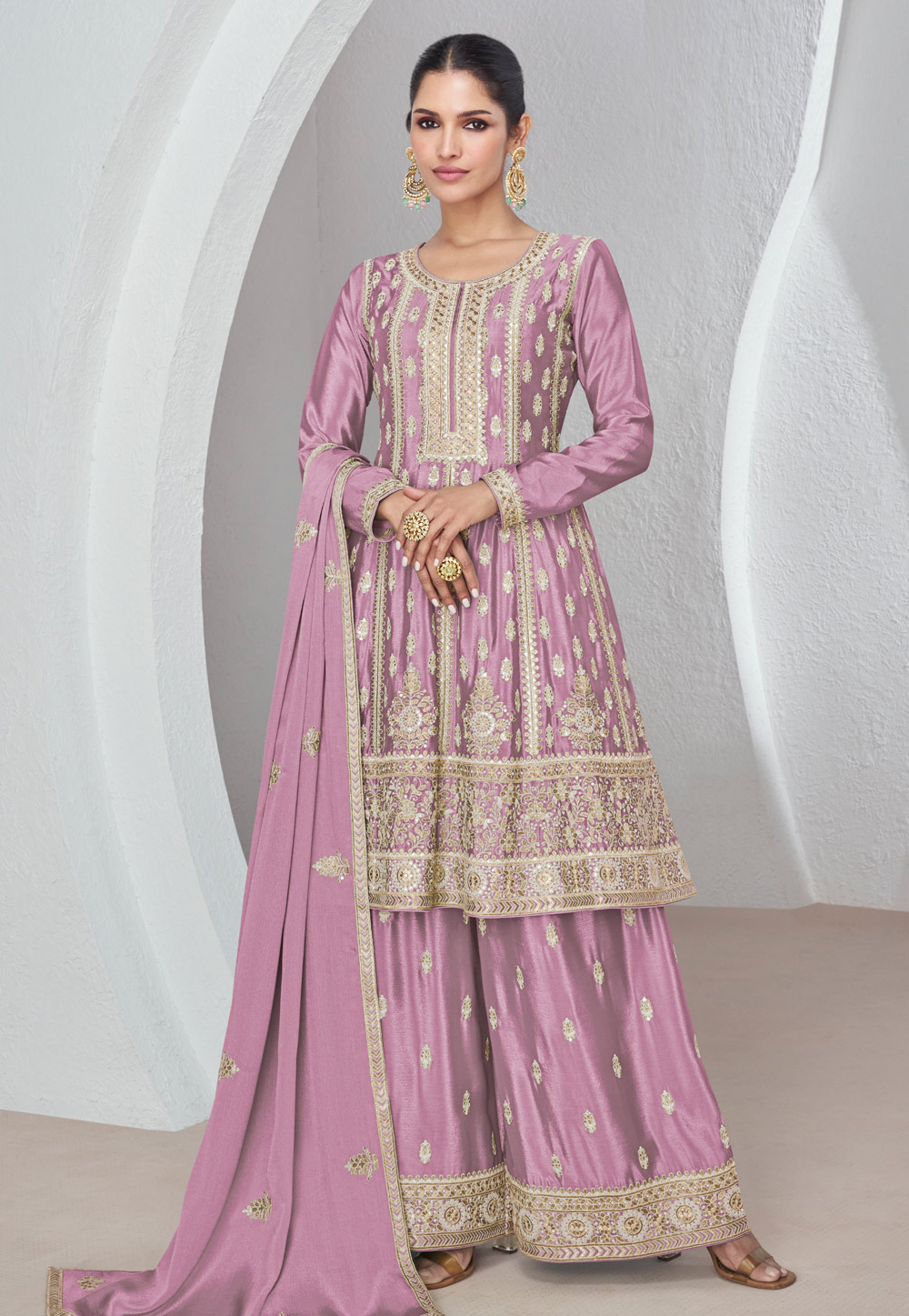 Lavender Chinon Silk Palazzo Suit 285668