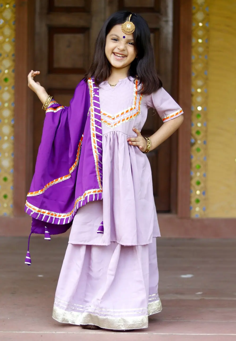 Lavender Cotton Kids Lehenga Choli 302393