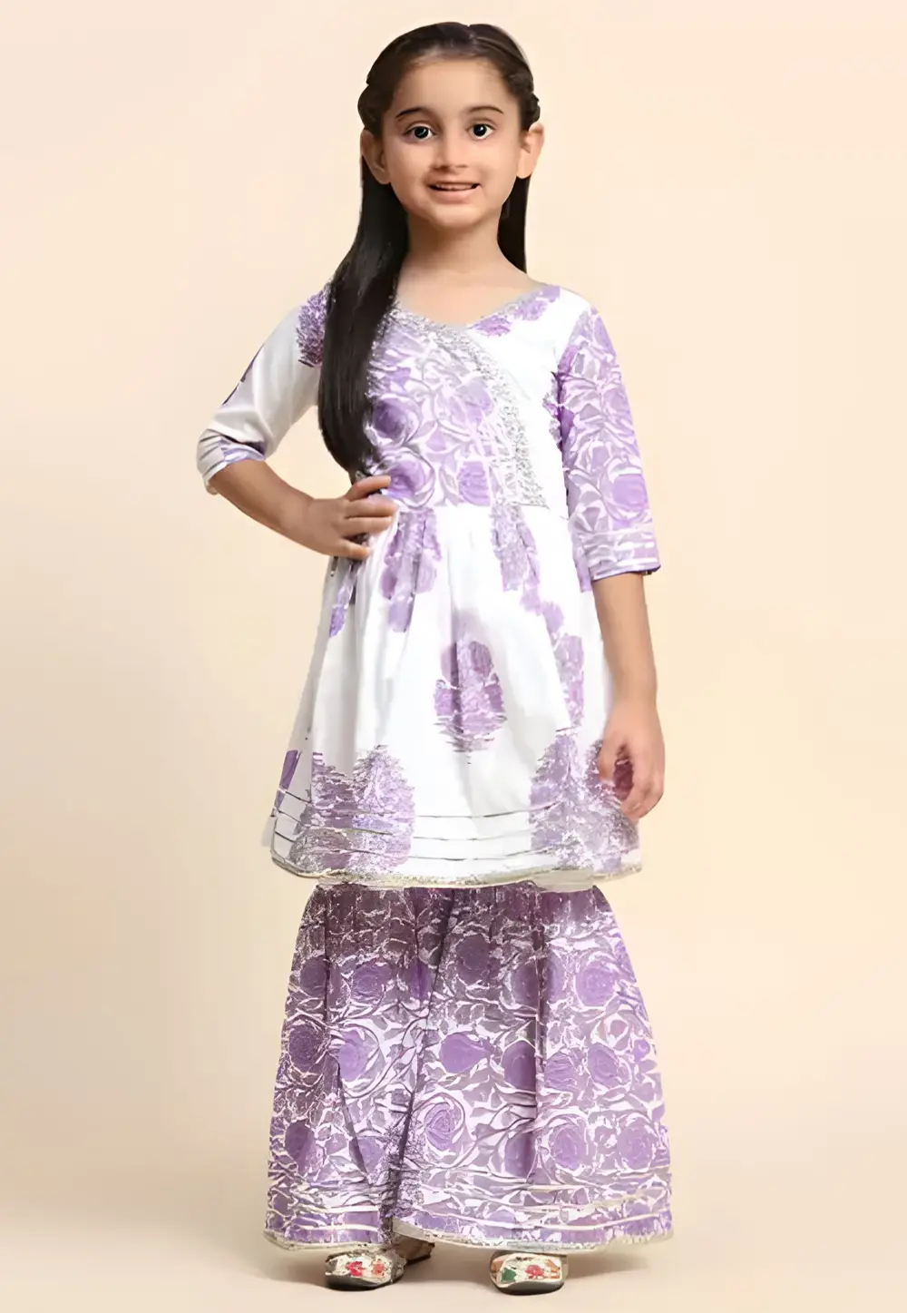 Lavender Cotton Kids Sharara Suit 296596