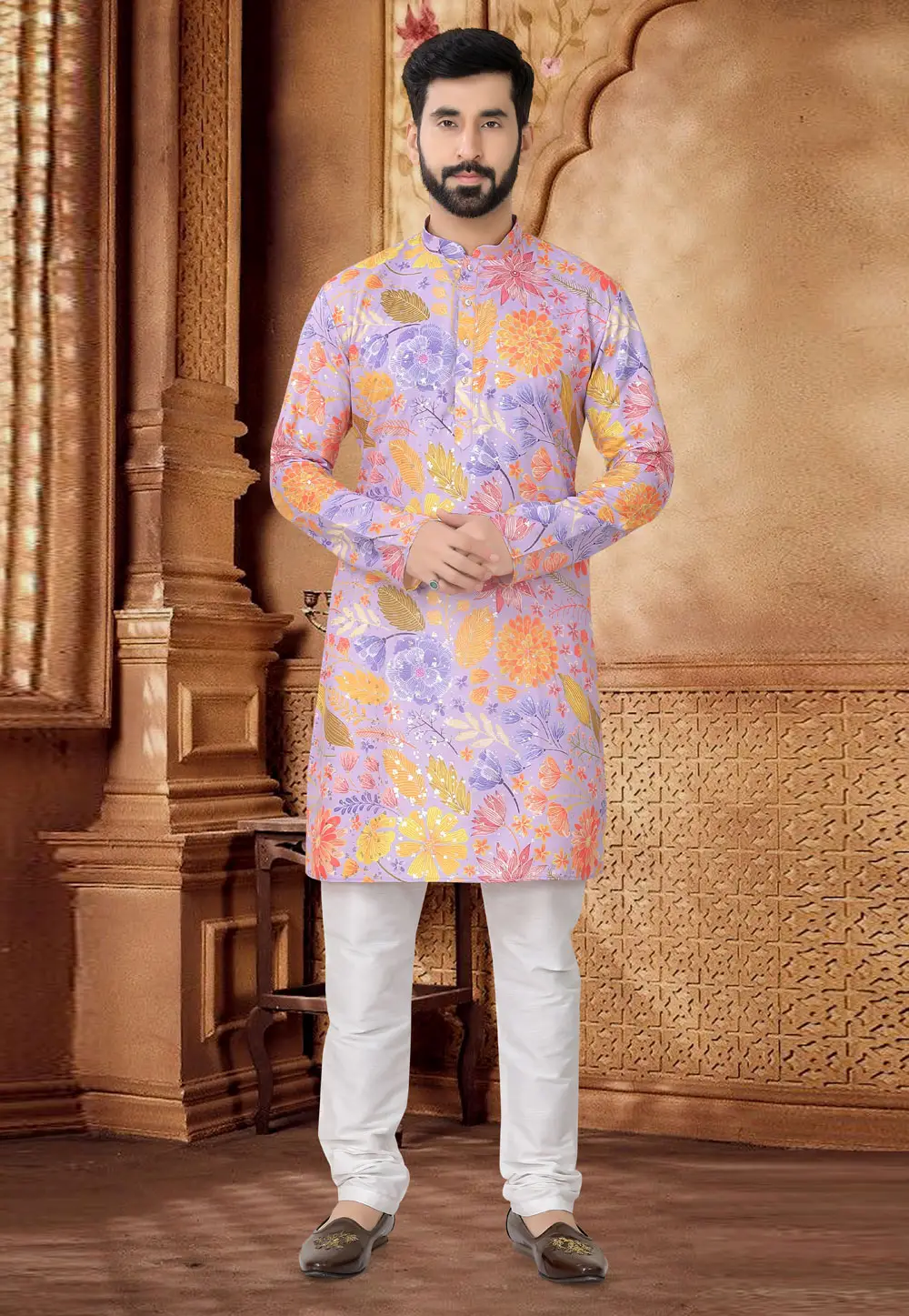 Lavender Cotton Kurta Pajama 296940