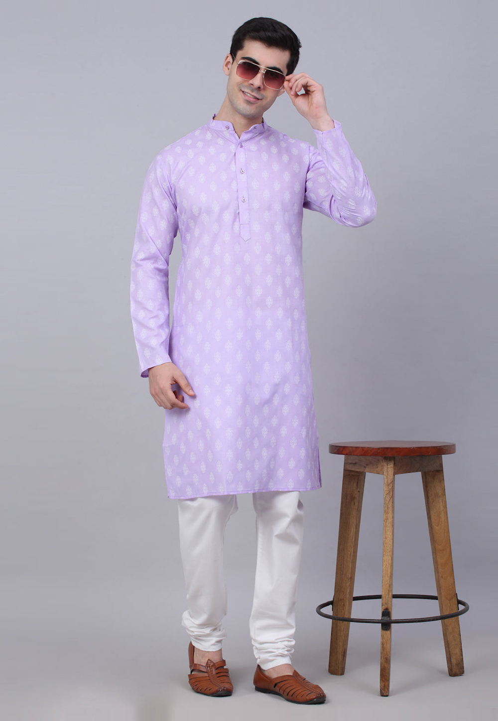 Lavender Cotton Kurta Pajama 281637