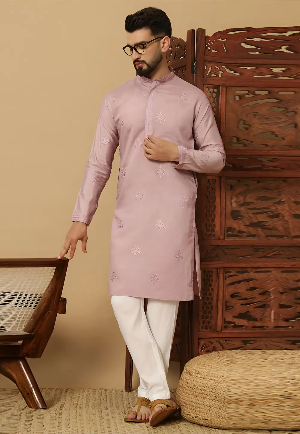 Lavender Cotton Kurta Pajama 297897