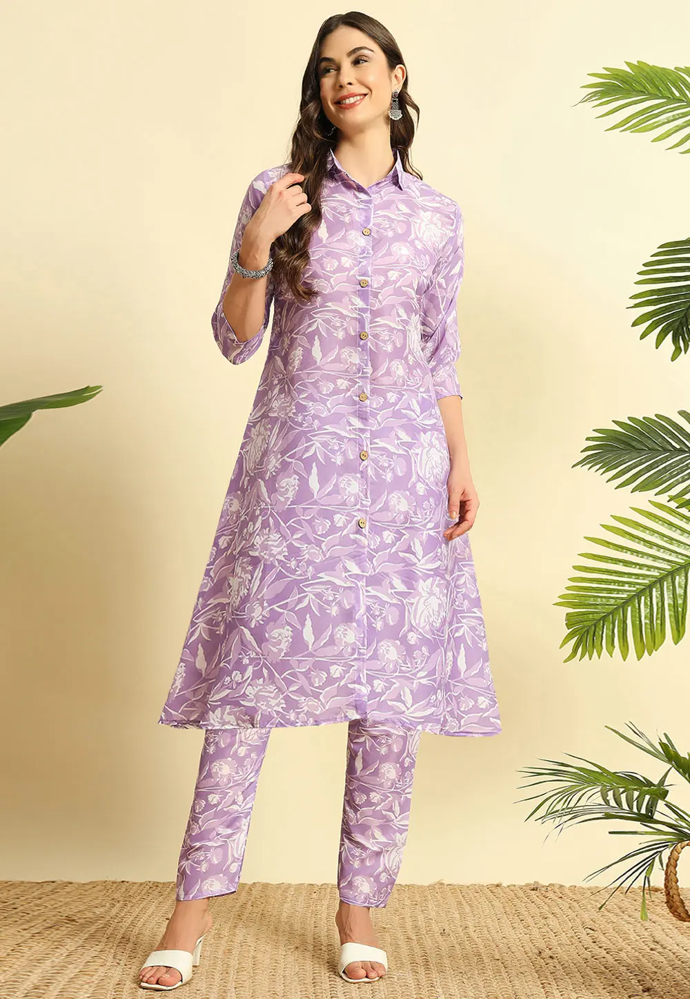 Lavender Cotton Kurta Set With Pent 301385